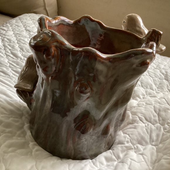 VINTAGE POTTERY TREE TRUNK & BIRDS PLANTER - Picture 5 of 15